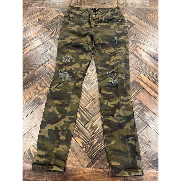 Judy Blue Jeans Camo Skinny Fit Women 5/27 Distressed Gorp Core Military Grunge - Picture 1 of 13